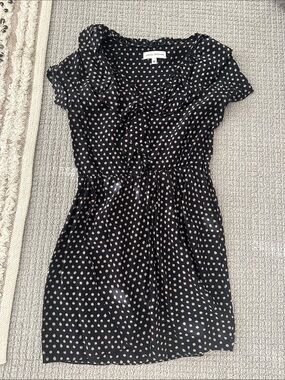 Amanda Uprichard Black Tan Polka Dot Ruffle Neck Dress
